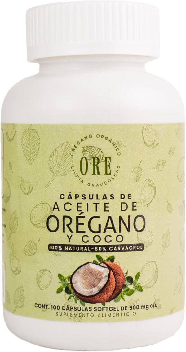 Aceite De Orégano Y Aceite De Coco En Cápsulas 100 Pzas ORE - Imagen 2